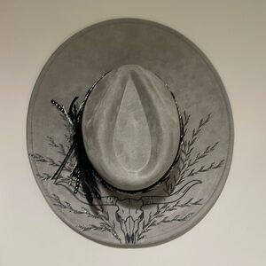 Gray Western Hat with Feather Detail